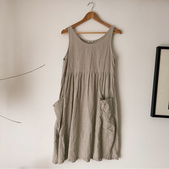 Natural Linen Smock Dress Medium Urban Roots Handmade - Picture 2 of 4